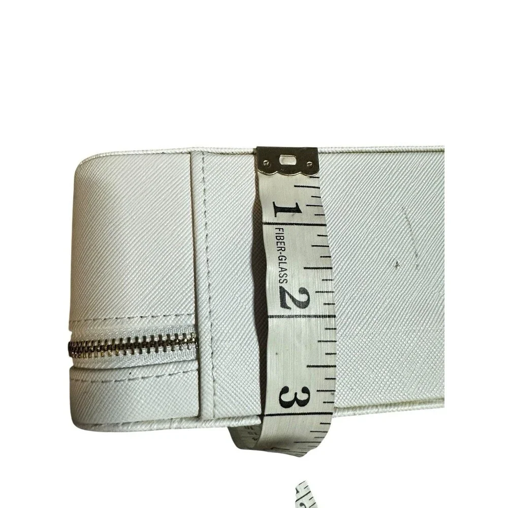 Pandora White Travel Jewelry Box Embossed Floral Gold Zipper Gray Velvet Lining